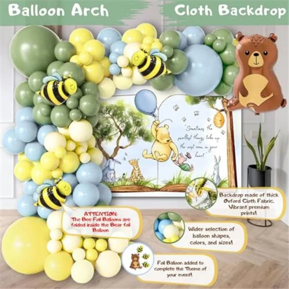Winnie Baby Shower Decorations Kit 269 Pieces Party Pack Balloon Arch Baby Boy
